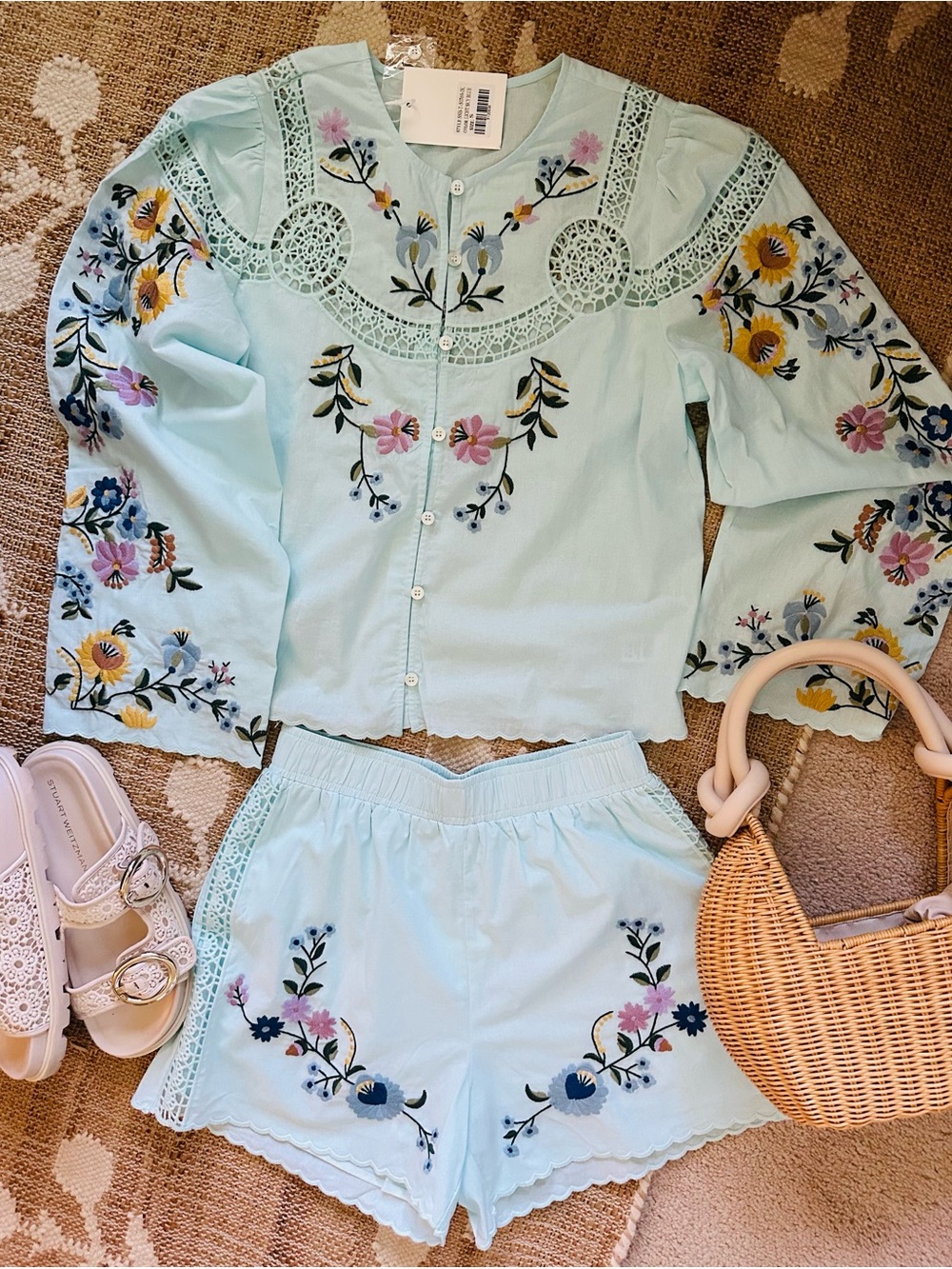 Darling! Summer Embroidered Short Sets Scallop Crochet Lace Sz S M L Tuckernuck - Picture 5 of 7